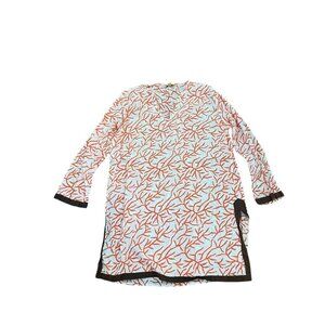 Roberta Roller Rabbit Orange Graphic Tunic with Mandarin Collar